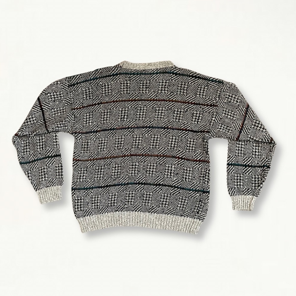 Vintage 90s Etchings Heavy Knit Crewneck Sweater Large Striped Optical Illusion - Picture 9 of 16